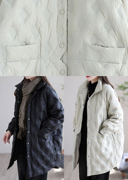 Beautiful Beige Button Warm Casual Winter Duck Down Jackets