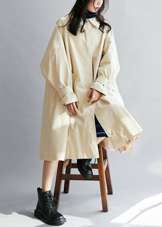 Beautiful Beige Peter Pan Collar Pockets Cotton trench coats Winter