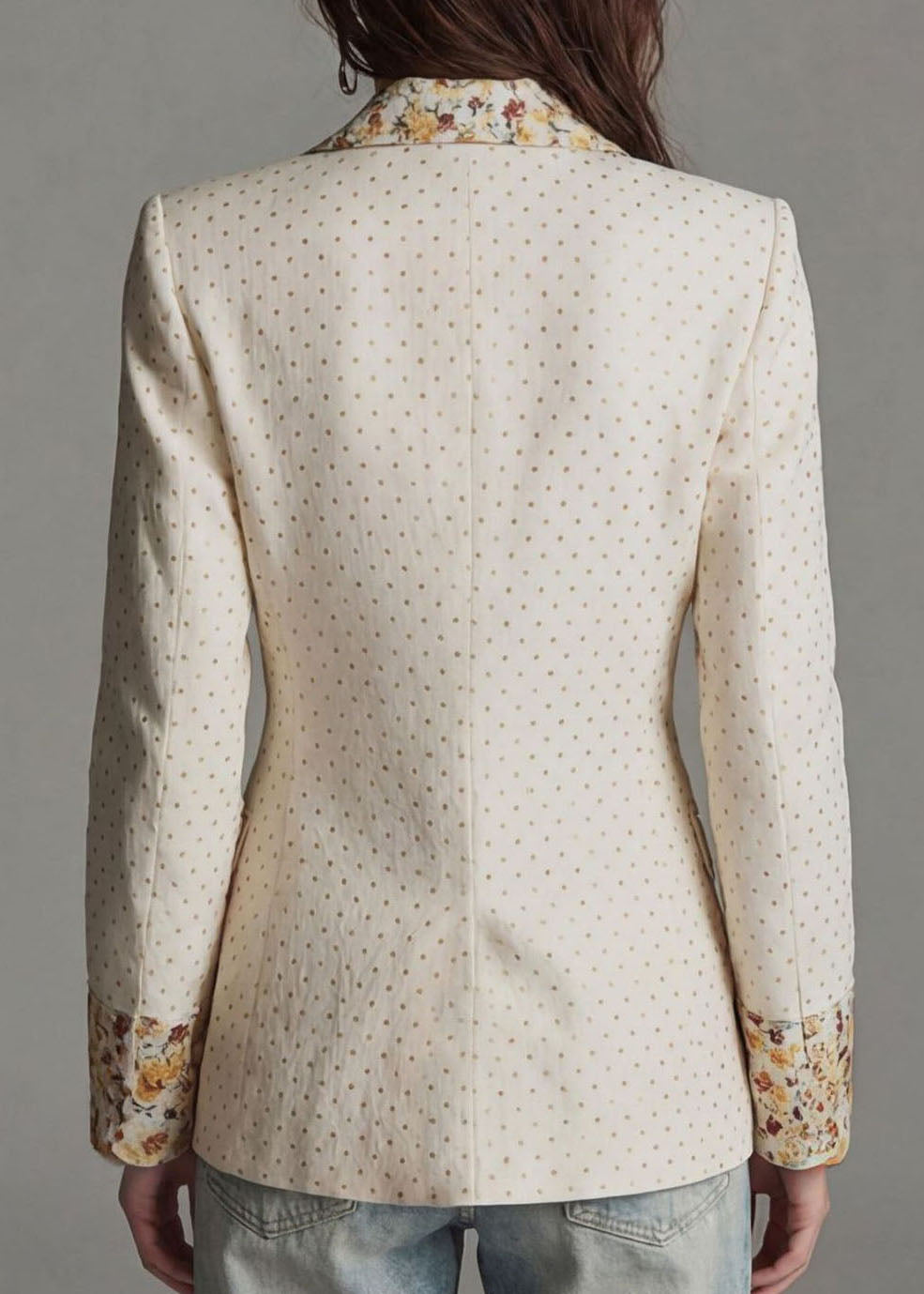 Beautiful Beige Peter Pan Collar Print Cotton Blazer Jackets Coat Fall