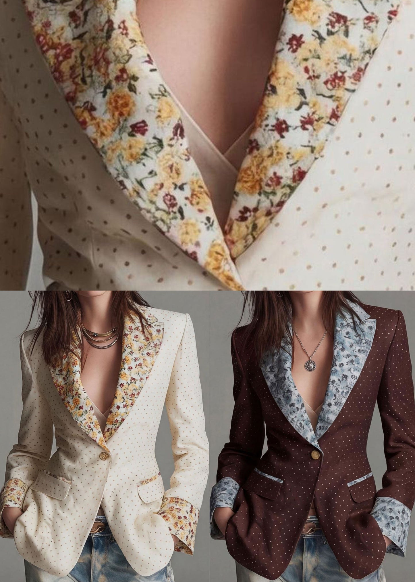 Beautiful Beige Peter Pan Collar Print Cotton Blazer Jackets Coat Fall