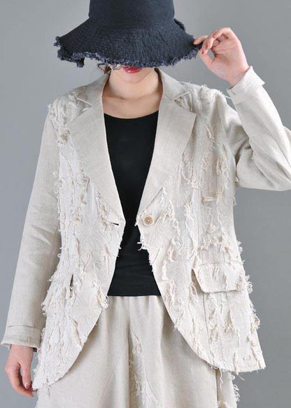 Beautiful Beige Pockets Cotton Linen Coat Summer - SooLinen