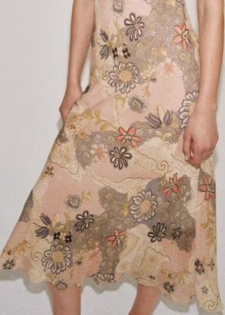 Beautiful Beige V Neck Print Chiffon Spaghetti Strap Dress Summer