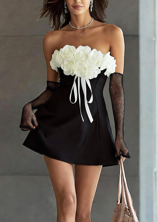 Beautiful Black Backless Patchwork Flower Vestidos Dress Summer