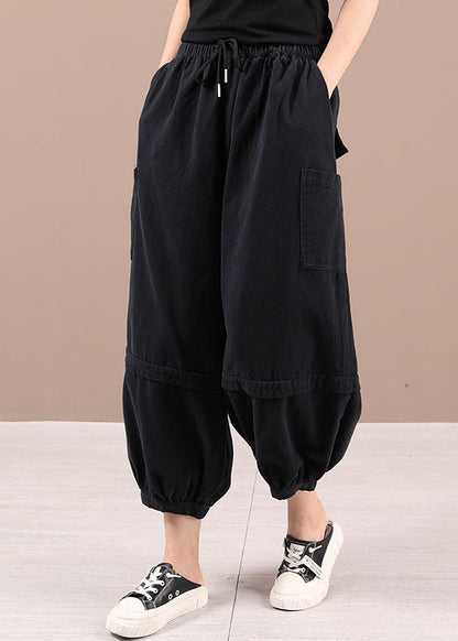 Beautiful Black Casual Pockets lantern Fall Pants Trousers