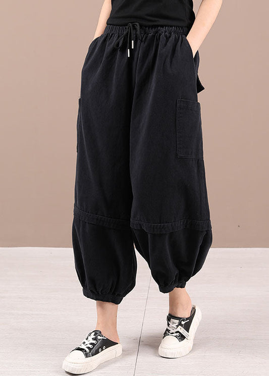 Beautiful Black Casual Pockets lantern Fall Pants Trousers