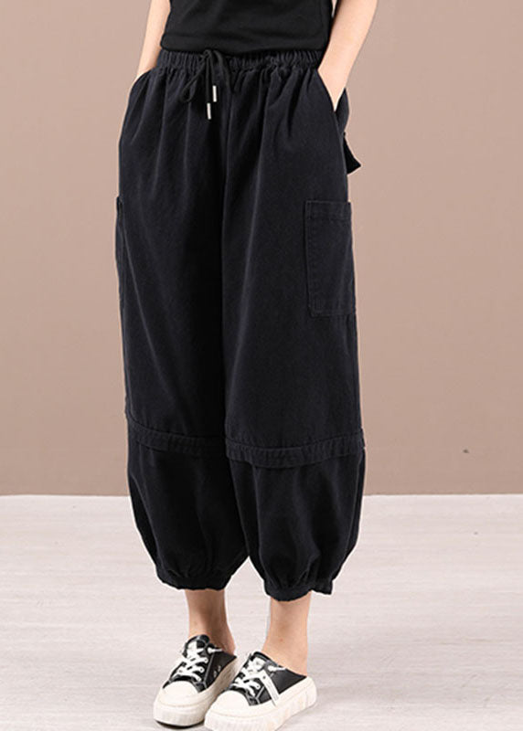 Beautiful Black Casual Pockets lantern Fall Pants Trousers