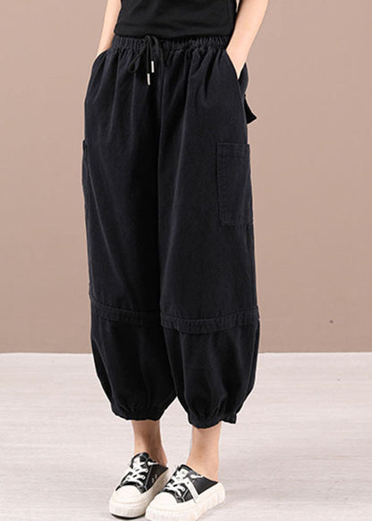 Beautiful Black Casual Pockets lantern Fall Pants Trousers