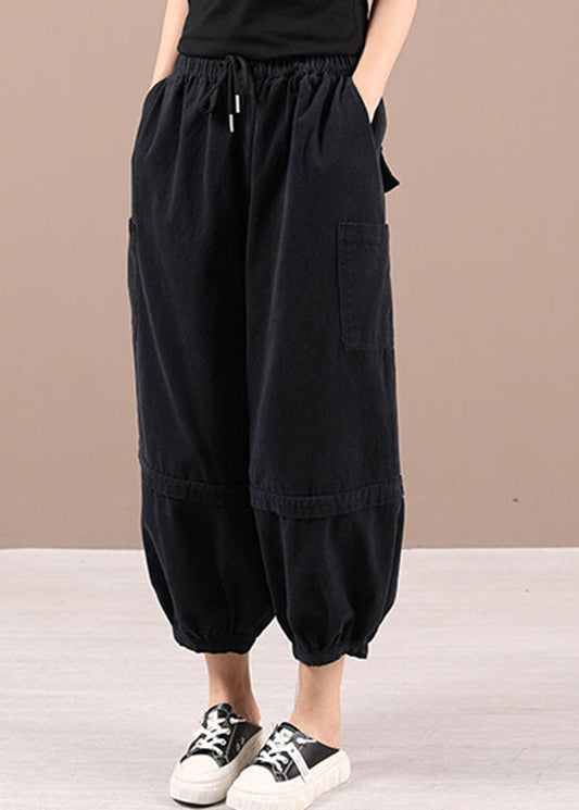 Beautiful Black Casual Pockets lantern Fall Pants Trousers
