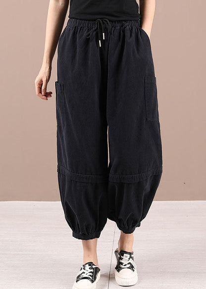Beautiful Black Casual Pockets lantern Fall Pants Trousers