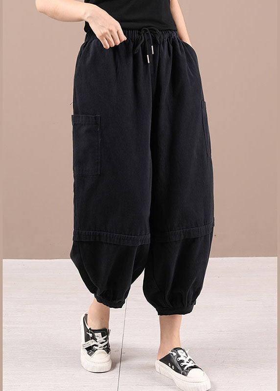 Beautiful Black Casual Pockets lantern Fall Pants Trousers