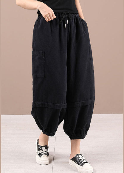 Beautiful Black Casual Pockets lantern Fall Pants Trousers