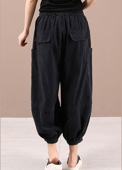 Beautiful Black Casual Pockets lantern Fall Pants Trousers
