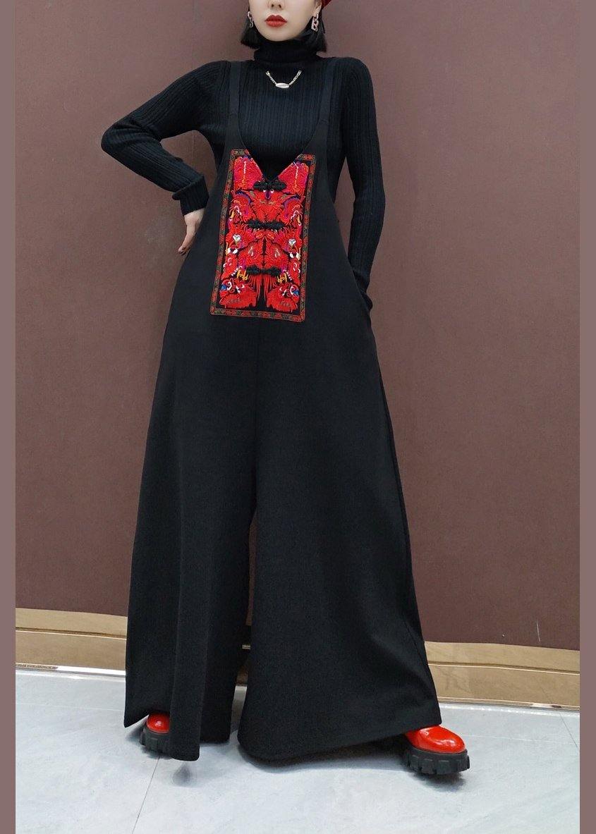 Beautiful Black Embroidery Pants Unique Spring Shape Wild Pants - SooLinen