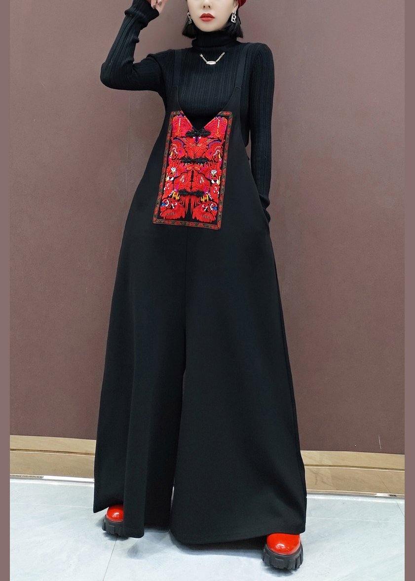 Beautiful Black Embroidery Pants Unique Spring Shape Wild Pants - SooLinen