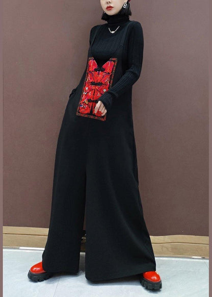 Beautiful Black Embroidery Pants Unique Spring Shape Wild Pants - SooLinen