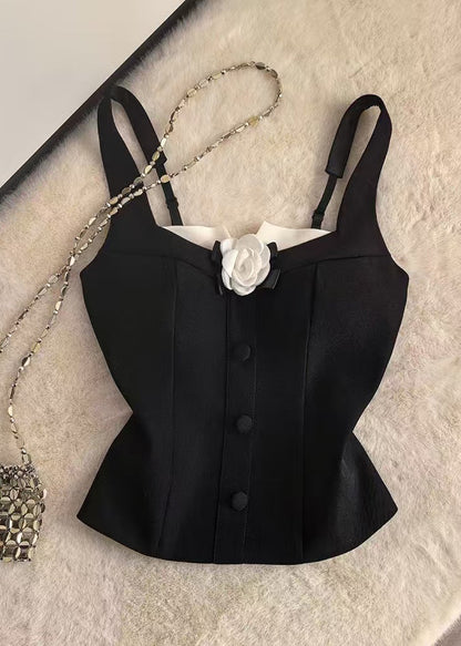 Beautiful Black Floral Cotton Beach Vest Summer