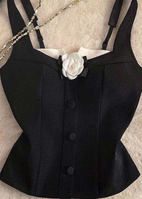 Beautiful Black Floral Cotton Beach Vest Summer