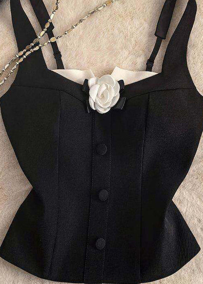 Beautiful Black Floral Cotton Beach Vest Summer