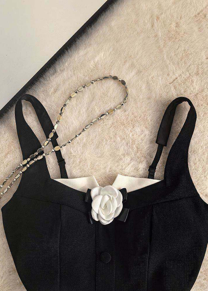 Beautiful Black Floral Cotton Beach Vest Summer
