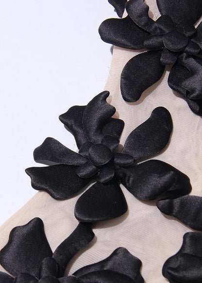 Beautiful Black Floral Decorated Tulle Tops Sleeveless