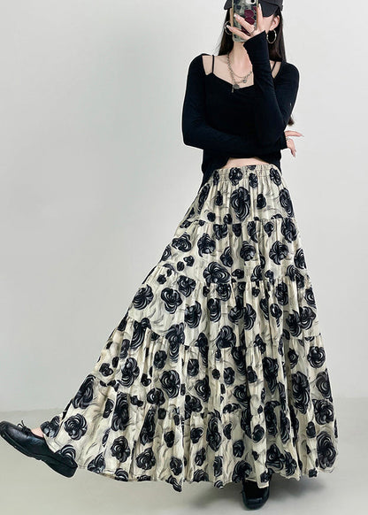 Beautiful Black Floral Exra Large Hem Cotton Skirts Spring