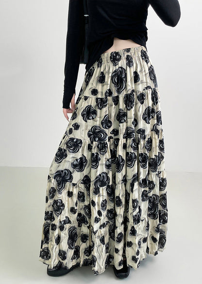 Beautiful Black Floral Exra Large Hem Cotton Skirts Spring