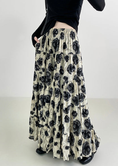 Beautiful Black Floral Exra Large Hem Cotton Skirts Spring