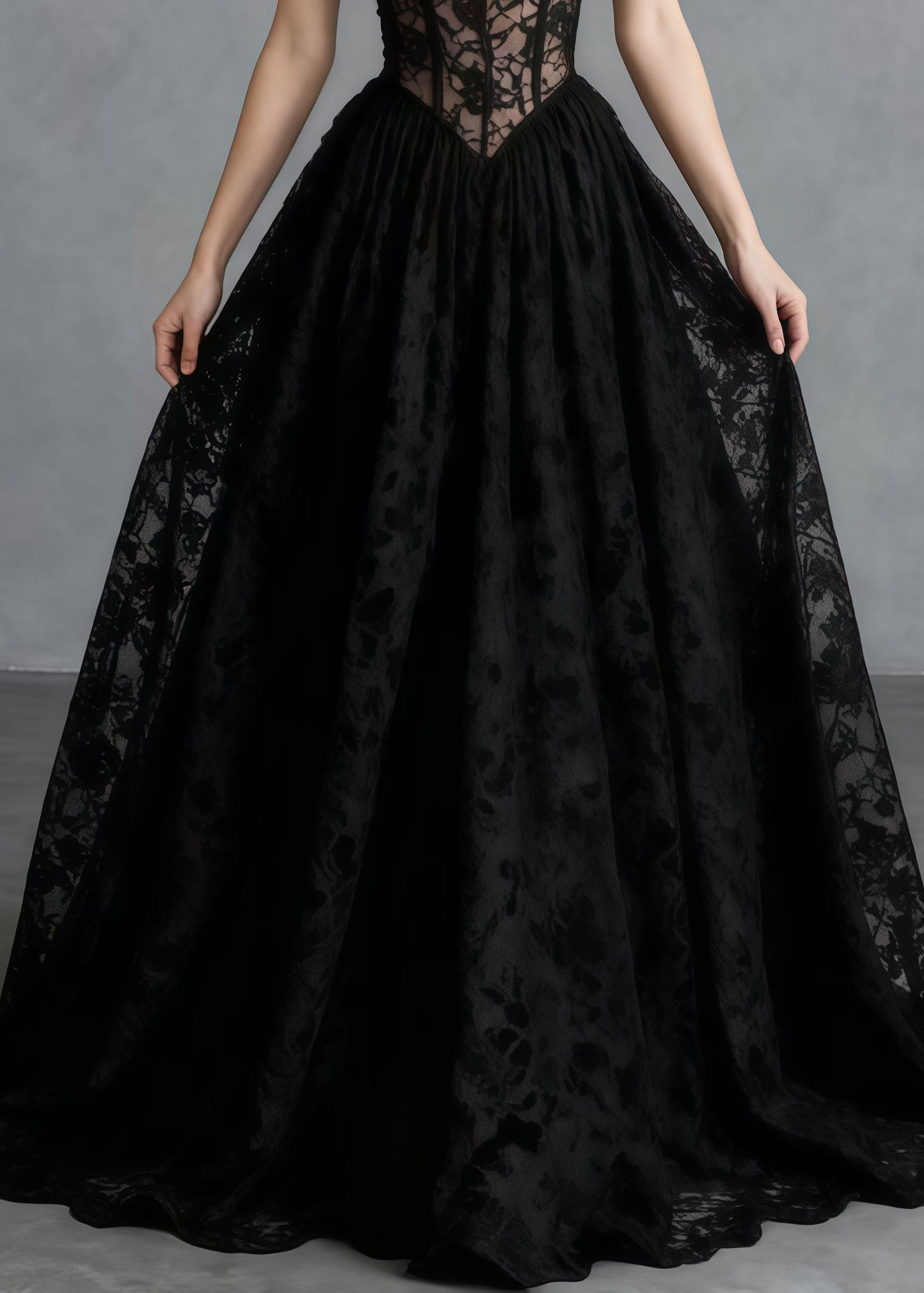 Beautiful Black Hollow Out Exra Large Hem Lace Cami Dresses Summer