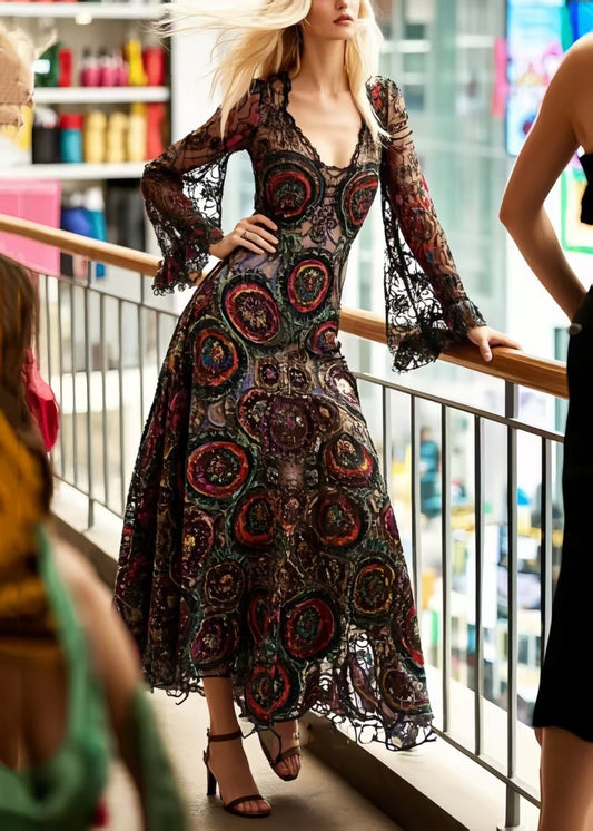 Beautiful Black Jacquard Hollow Out Lace Dinner Dresses Summer