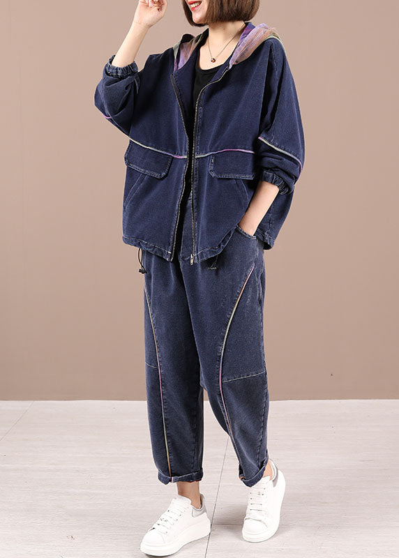 2021 Loose Casual Hooded Zippered Fall Two Pieces Set