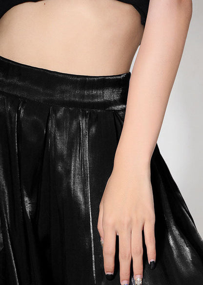 Beautiful Black Loose High Waist Wrinkled Summer Wide Leg Pants