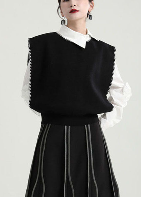 Schöne Schwarze O-Neck Strick Strand Weste Frühling