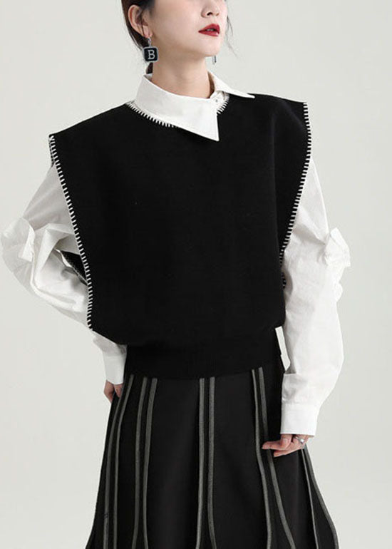 Schöne Schwarze O-Neck Strick Strand Weste Frühling