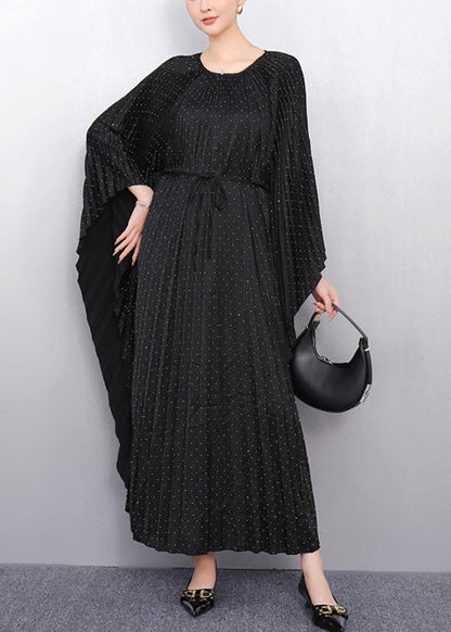 Beautiful Black Oversized Cotton Pleated Dress Batwing Sleeve