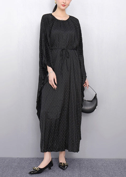 Beautiful Black Oversized Cotton Pleated Dress Batwing Sleeve