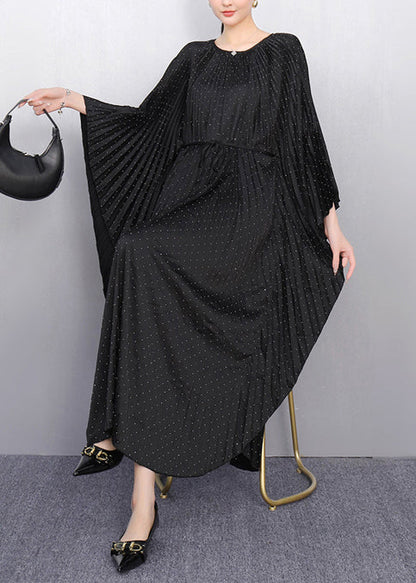 Beautiful Black Oversized Cotton Pleated Dress Batwing Sleeve