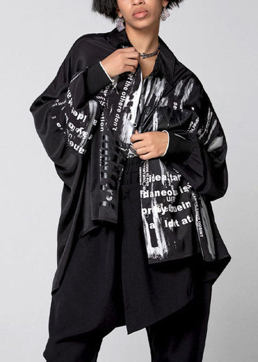 Schöne schwarze Peter Pan Kragen Print Baumwollhemden Frühling