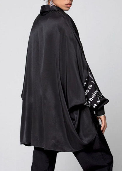 Beautiful Black Peter Pan Collar Print Cotton Shirts Spring