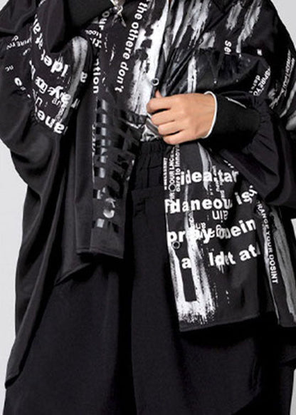 Beautiful Black Peter Pan Collar Print Cotton Shirts Spring