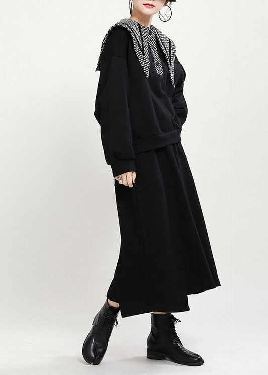 Schönes schwarzes PeterPan-Kragen-Knopfdruck-Herbst-Sweatshirt-Oberteil