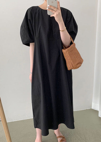 Schöne schwarze Taschen lose Baumwolle Kleid Frühling