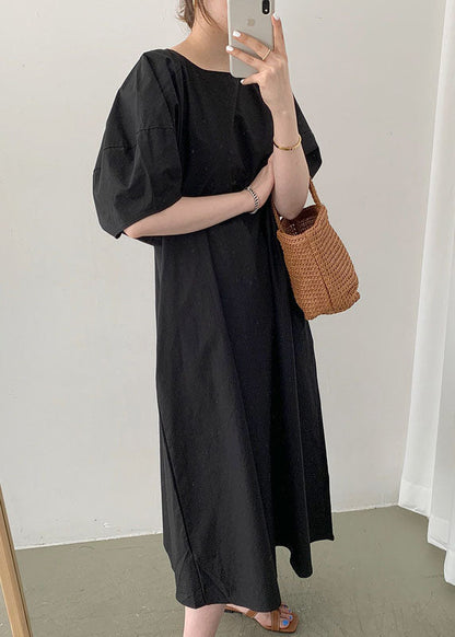 Schöne schwarze Taschen lose Baumwolle Kleid Frühling