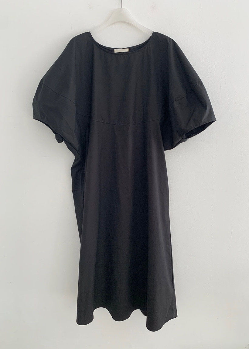 Schöne schwarze Taschen lose Baumwolle Kleid Frühling