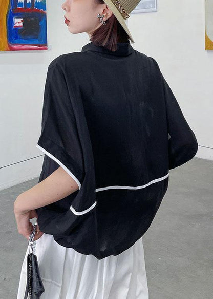 Beautiful Black Pockets Peter Pan Collar Button Cotton Top Summer - SooLinen