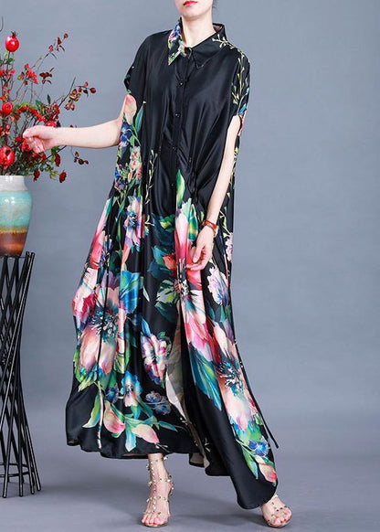 Beautiful Black Print tie waist Maxi Coat Summer - SooLinen