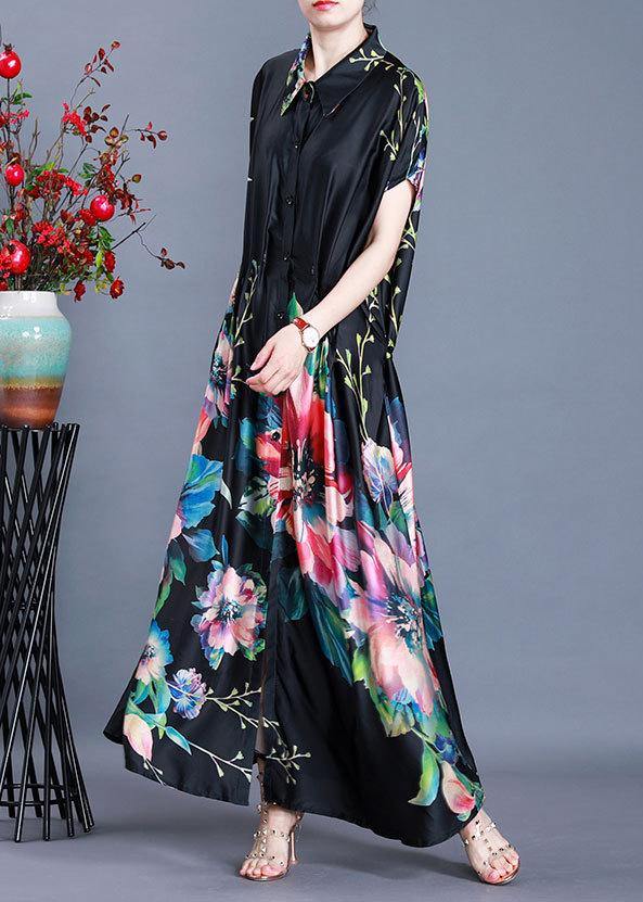 Beautiful Black Print tie waist Maxi Coat Summer - SooLinen