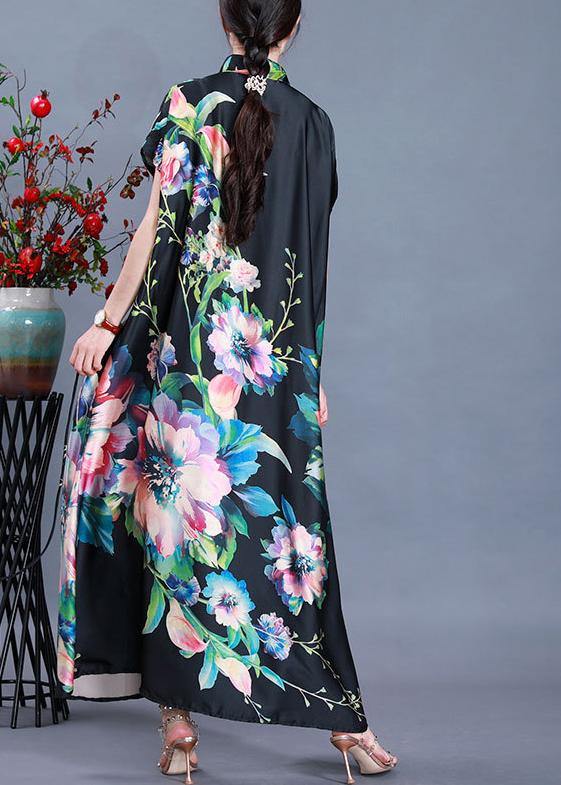 Beautiful Black Print tie waist Maxi Coat Summer - SooLinen