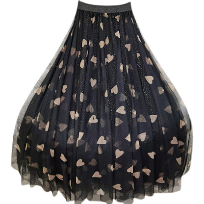 Schöne Schwarz Print Tüll Pailletten A Linie Röcke Sommer