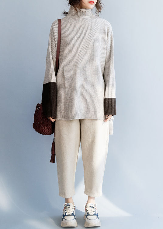 Schöne Schwarze Rollkragen Patchwork Strickpullover Frühling