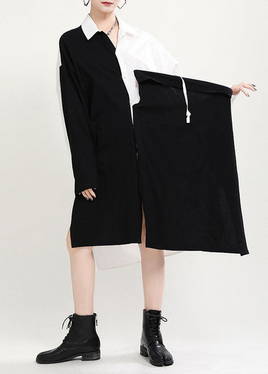 Schöne Schwarz Weiß Patchwork asymmetrische design Herbst Kleid Langarm